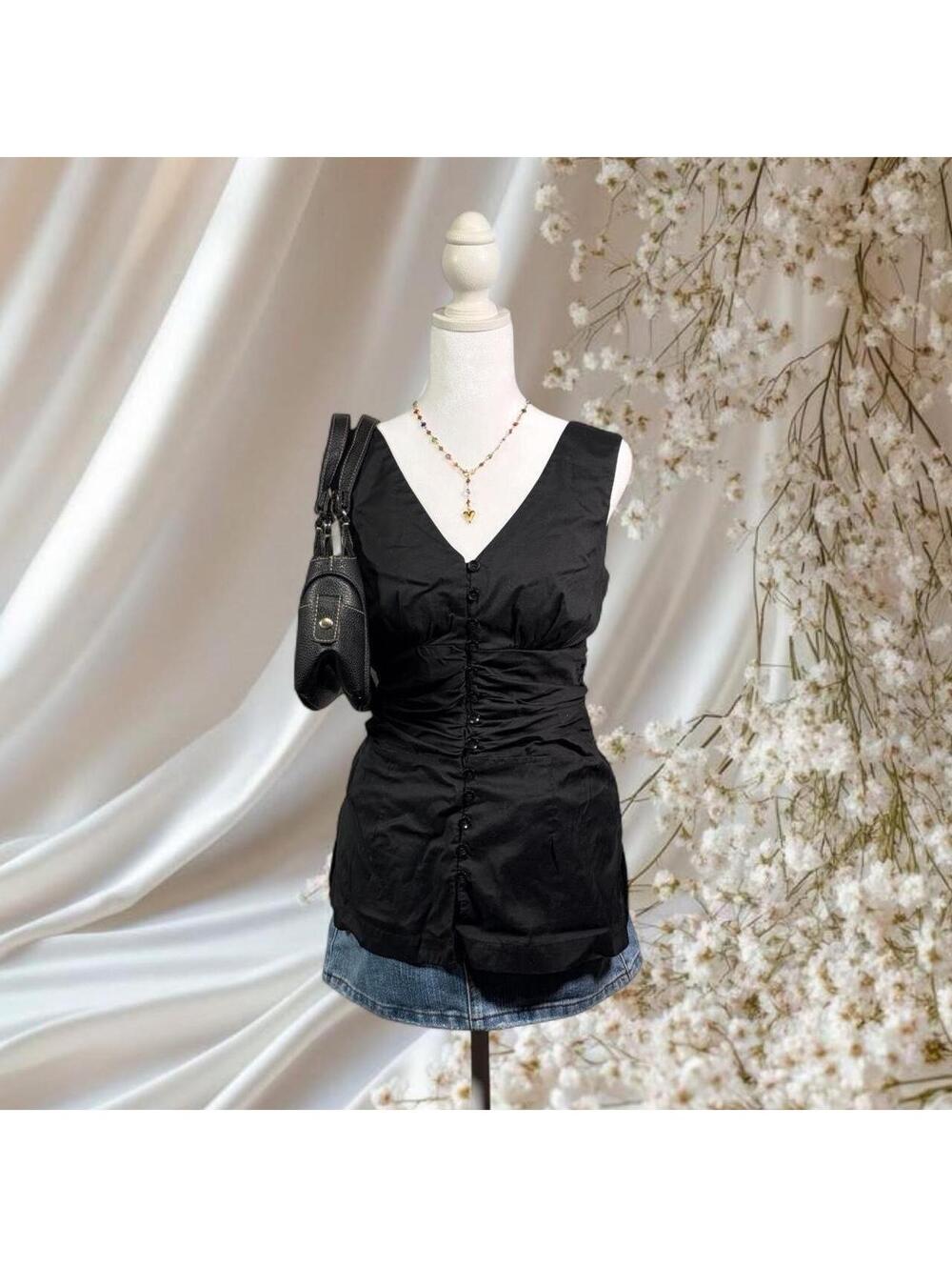 MOSSIMO SLEEVELESS RUCHED BLOUSE BLACK